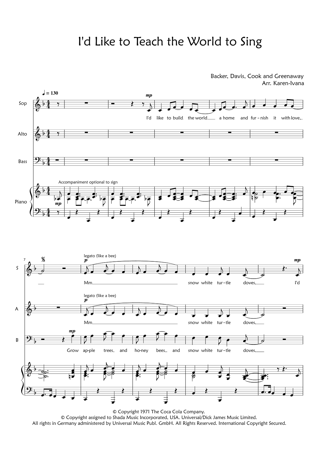 I'd Like To Teach The World To Sing (arr. Karen Ivana)