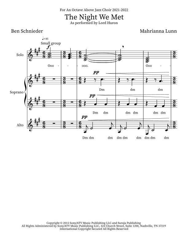 The Night We Met (arr. Mahrianna Lunn)