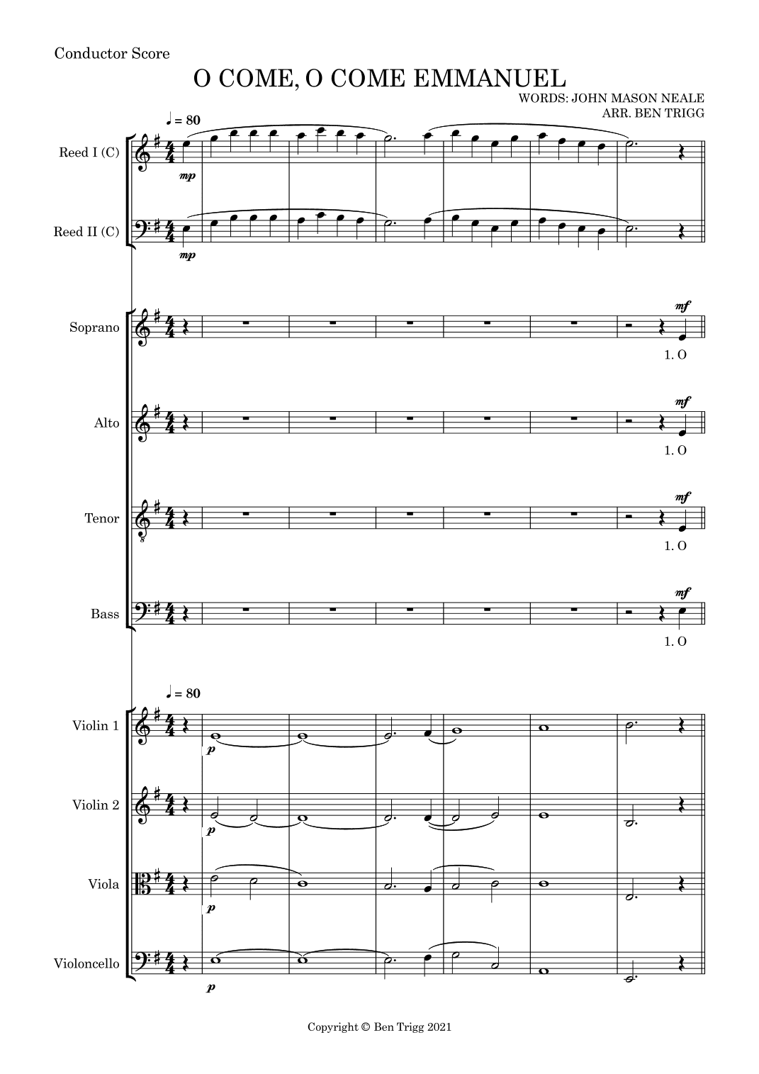 O Come, O Come, Emmanuel – SATB, String 4tet and flexible woodwind – Score and parts (arr. Ben Trigg)