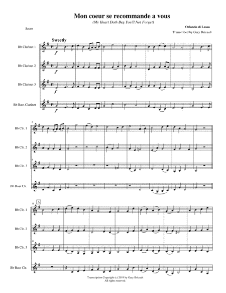 Mon coeur se recommande a vous - (My Heart Doth Beg You'll Not Forget) (arr. Gary Bricault)