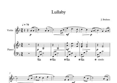Lullaby - Johannes Brahms (Violin + Piano) (arr. Digital Book Music)