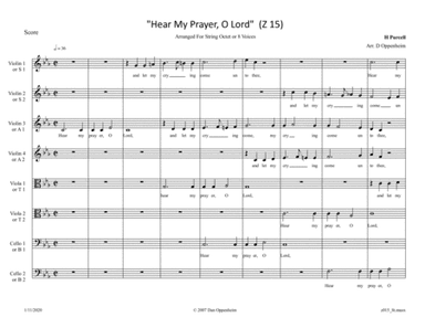 Purcell: "Hear My Prayer, O Lord" (Z 15) arr. for String Octet or 8 Voices (arr. D Oppenheim)