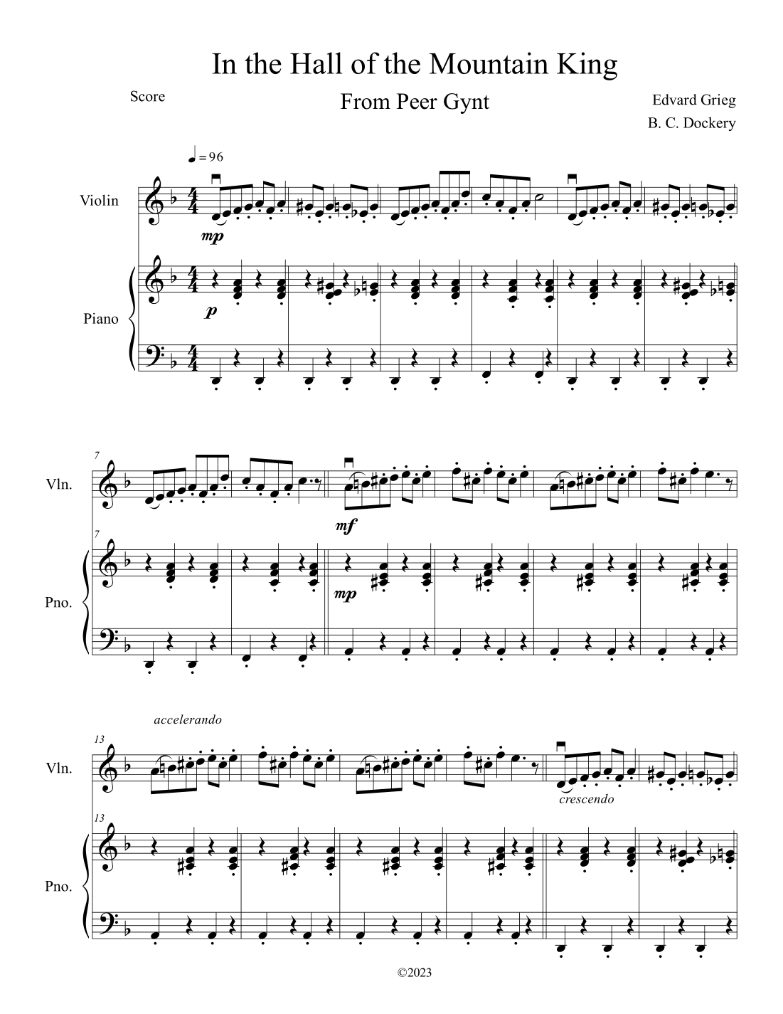 In the Hall of the Mountain King (Violin Solo with Piano Accompaniment) (arr. B. C. Dockery)