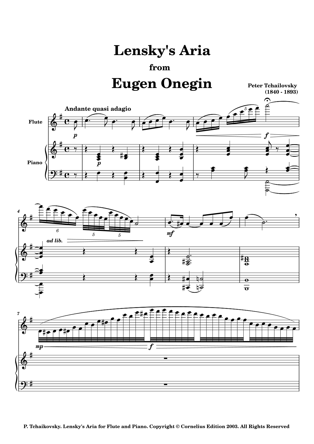 Tchaikovsky Concert Paraphrase on Lensky's Aria from Eugene Onegin Flute and Piano (arr. Glenn Martin)