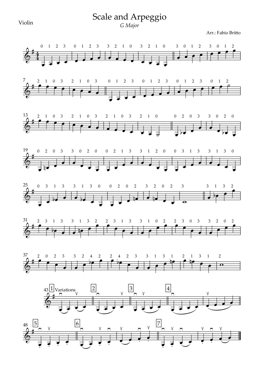 Scale and Arpeggios in G Major (Intermediate) for Violin Solo (arr. Minhas Partituras)