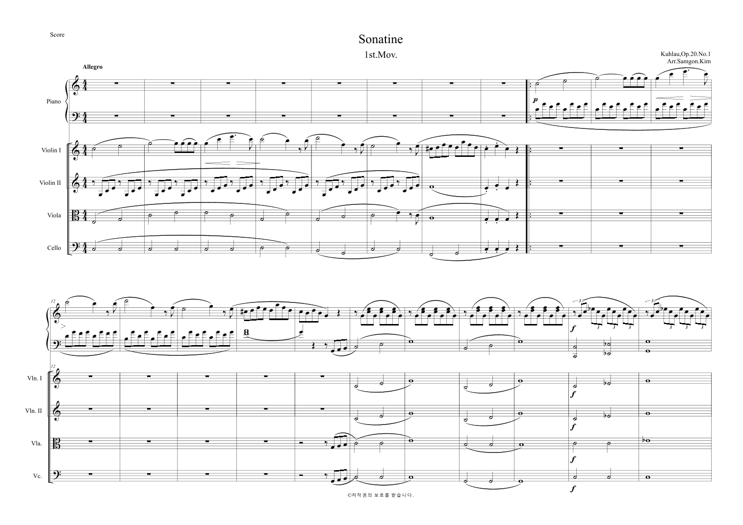 Sonatine-Kuhlau.Op.20.No.1.- 1st.Mov.Piano Concerto (arr. Piano Sonatine for Piano Concertot)