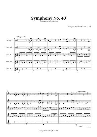 Symphony No. 40 by Mozart for French Horn Quintet (arr. Ander)