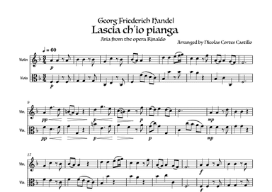 Handel Lascia ch'io pianga for Violin & Viola duet (arr. Nicolas Ernesto Cortes Castillo)
