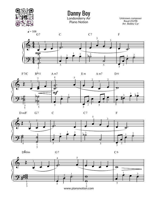 Danny Boy - Londonderry Air (Easy Piano) (arr. Bobby Cyr)