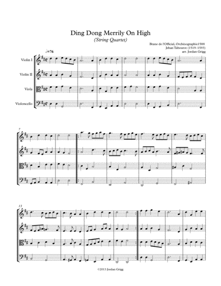 Ding Dong Merrily On High (String Quartet) - Score and parts (arr. Jordan Grigg)