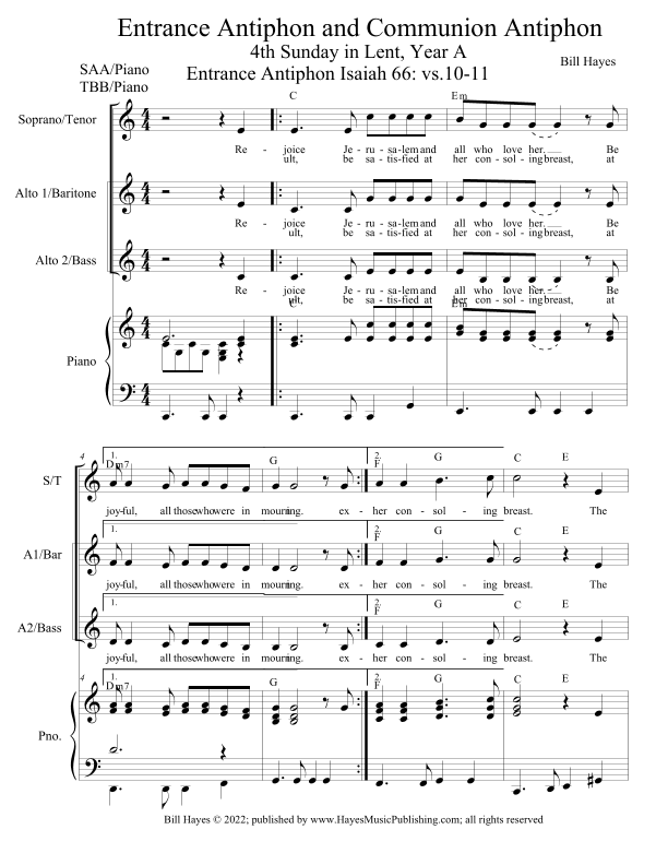 Antiphons for 4th Sunday in Lent Year A