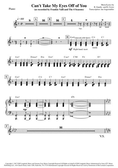 Can't Take My Eyes Off Of You (arr. Jan Angermüller)