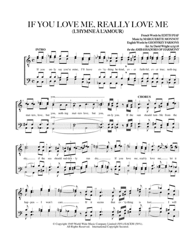 If You Love Me Really Love Me (hymne A L'amour) (arr. David Wright)