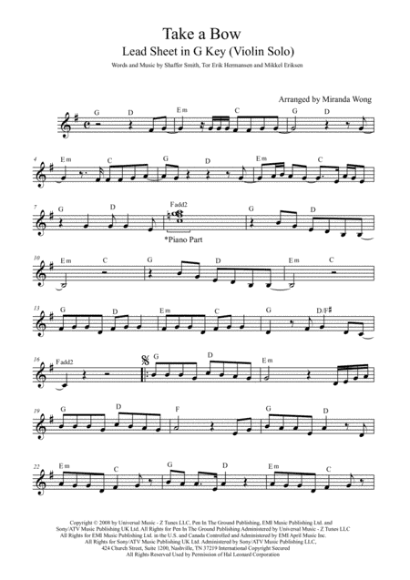 Take A Bow (arr. Miranda Wong)