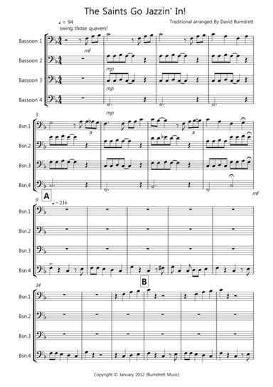 The Saints Go Jazzin' In! for Bassoon Quartet (arr. David Burndrett)