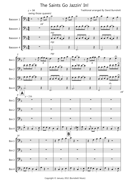 The Saints Go Jazzin' In! for Bassoon Quartet (arr. David Burndrett)