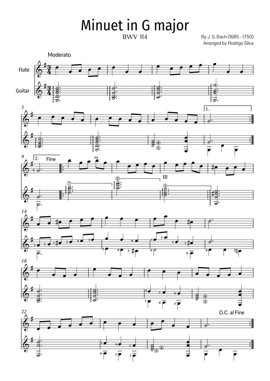 J. S. Bach- Minuet in G major (Flute and Guitar). PDF (arr. Rodrigo Silva)