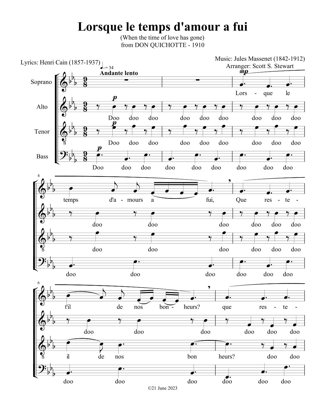 Lorsque le temps d’amour a fui, from Don Quichotte (arr. Scott S. Stewart)