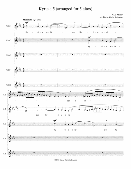 Mozart Kyrie canon a 5 arranged for 5 altos (or 5 baritones) (arr. David Warin Solomons)