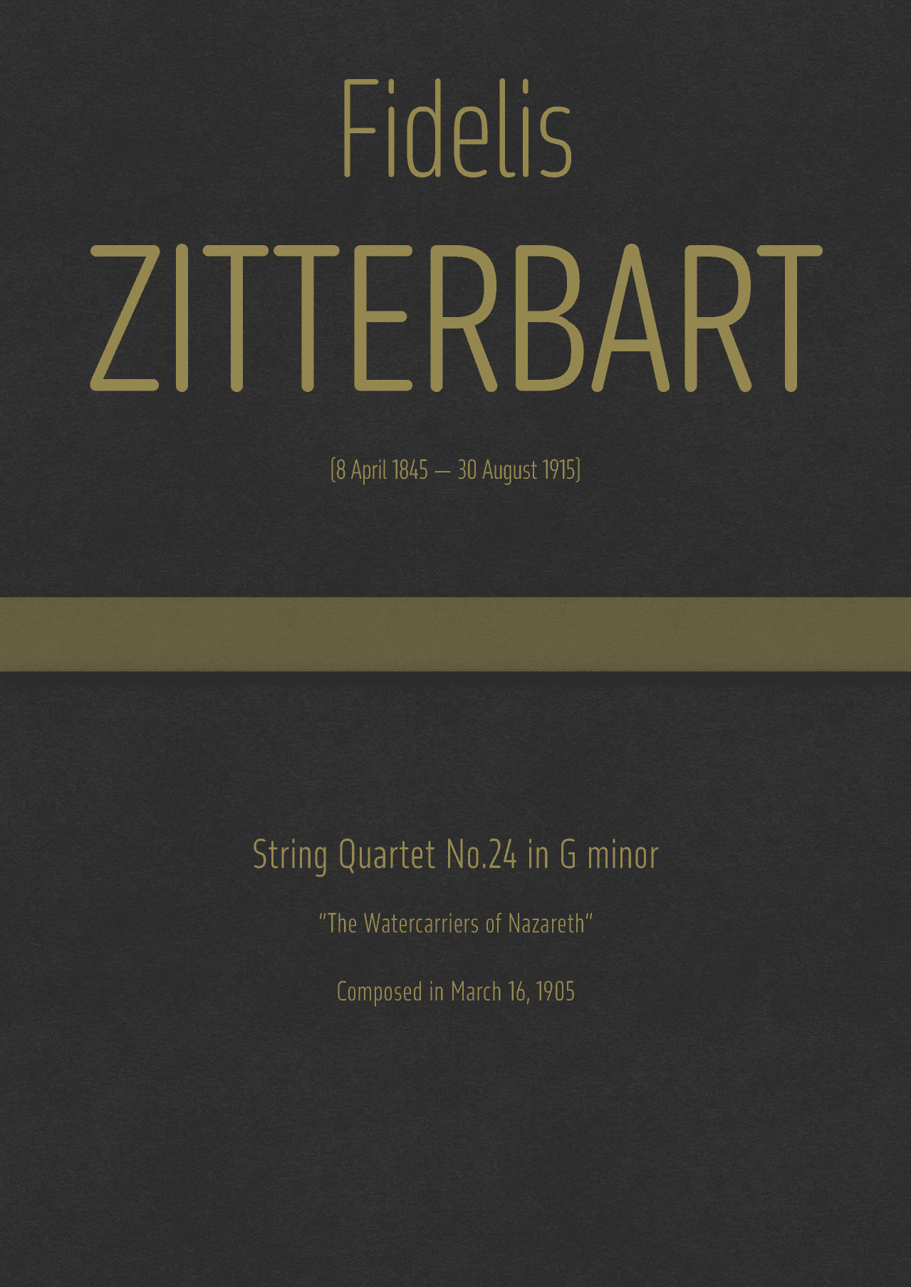 Zitterbart - String Quartet No.24 in G minor, "The Watercarriers of Nazareth" (arr. J.G. Cucó Barber)