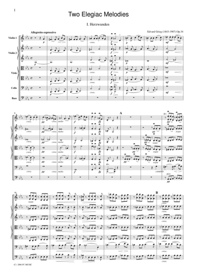 Grieg  Two Elegiac Melodies, for string orchestra, SG020 (arr. Fukuhara)