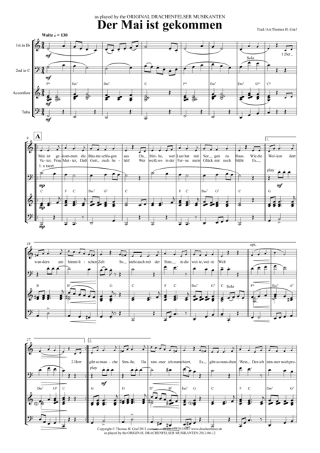 Der Mai ist gekommen - Quartet – Bavarian style – bugle, baritone horn, tuba, accordion (arr. Thomas H. Graf)
