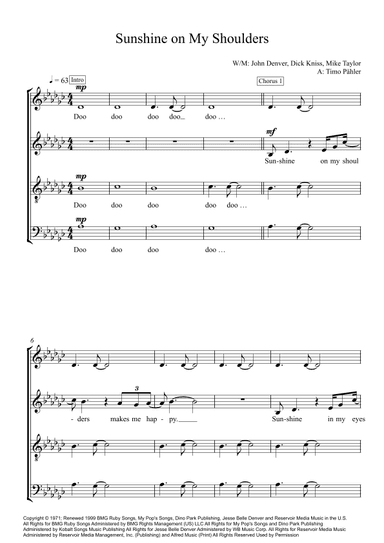 Sunshine On My Shoulders (arr. Timo Paehler)