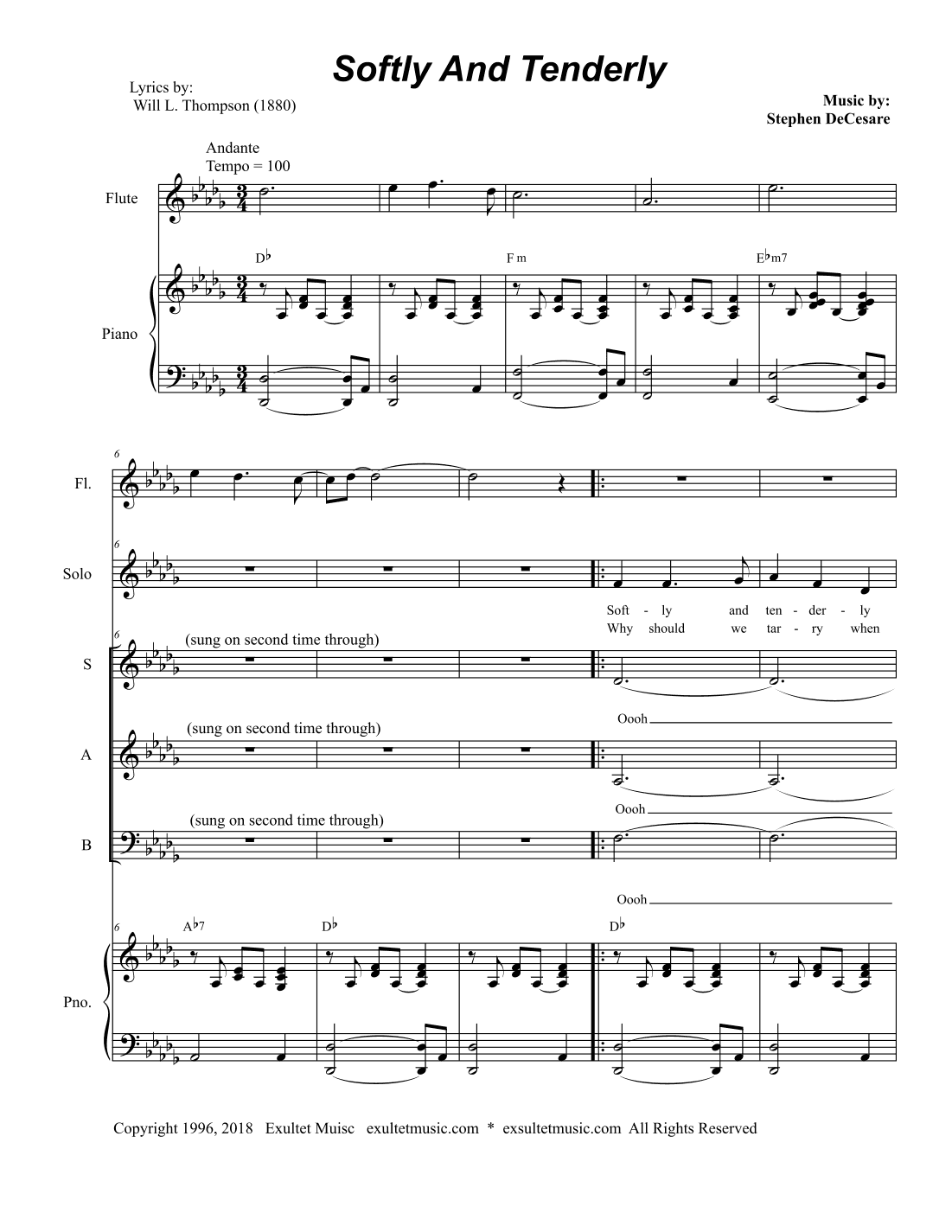 Softly and Tenderly (Vocal Solo with SAB)