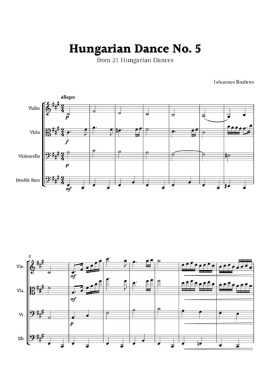 Hungarian Dance No. 5 by Brahms for String Ensemble Quartet (arr. Rika K.)