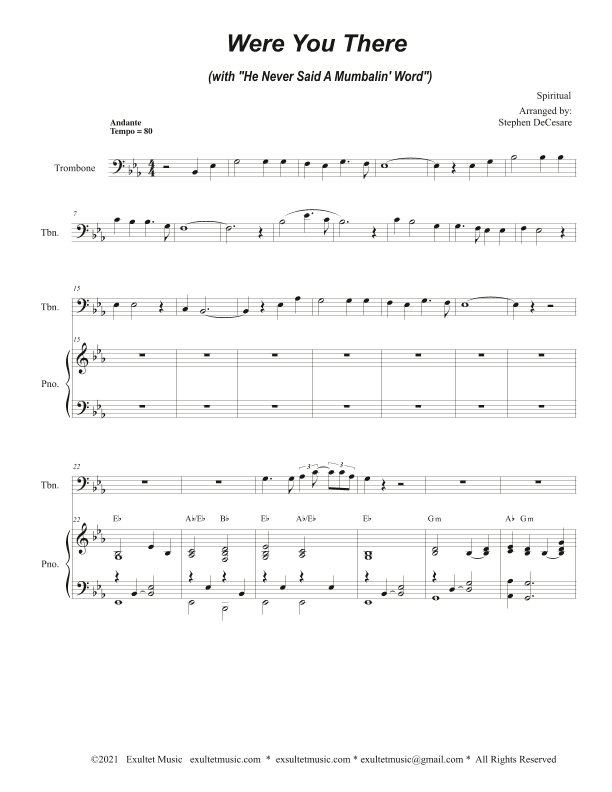 Were You There (with "He Never Said A Mumbalin' Word") (Trombone solo and Piano) (arr. Stephen DeCesare)