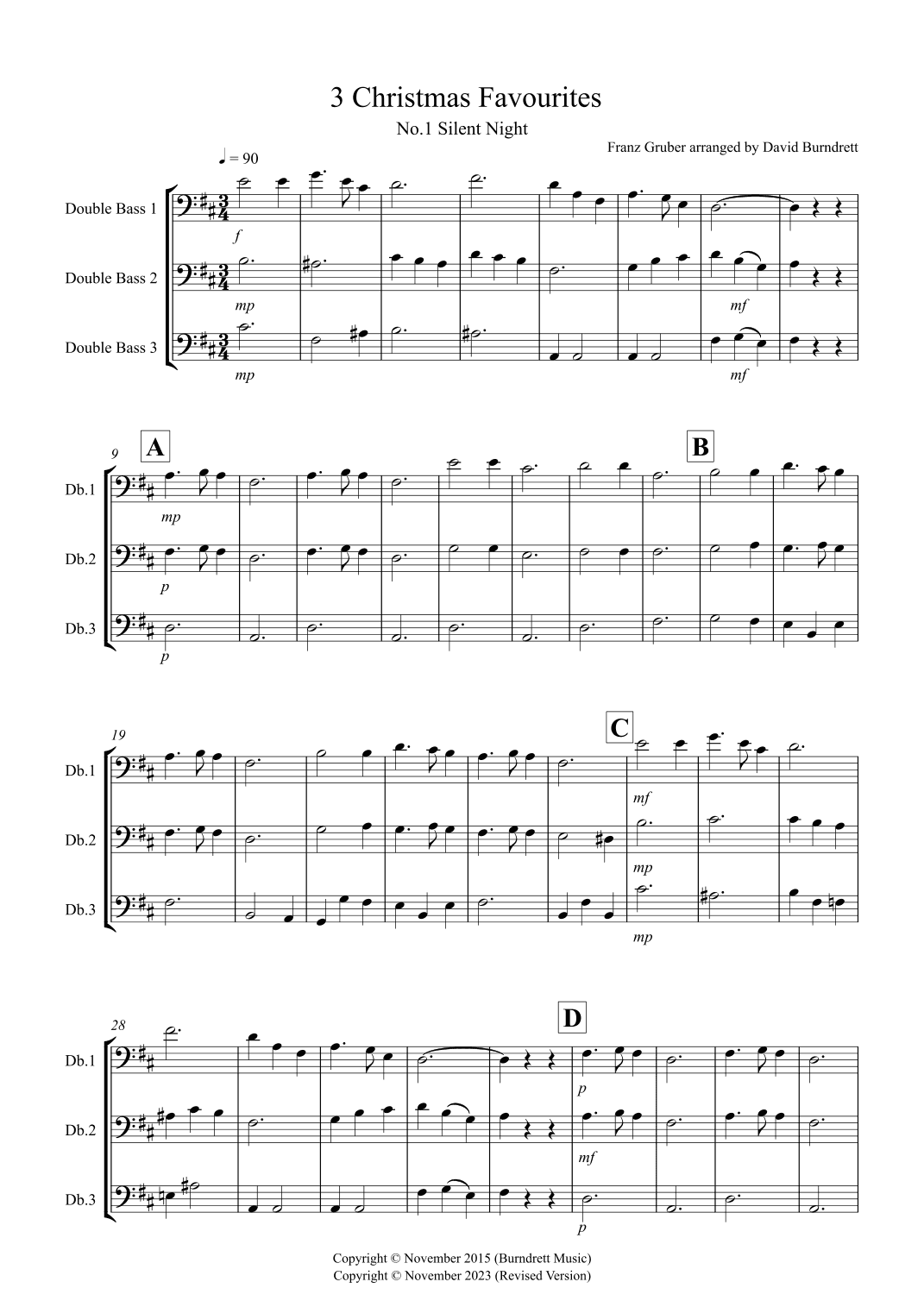 3 Christmas Favourites for Double Bass Trio (arr. David Burndrett)