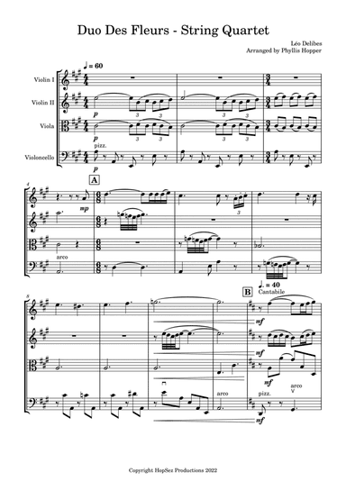 Duo Des Fleurs - Flower Duet from Lakmé (Sous Le Dôme Épais) - String Quartet (arr. Phyllis Hopper)