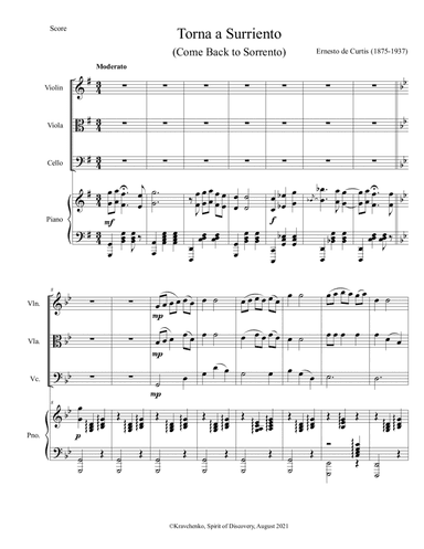 Ernesto De Curtis - Torna a Surriento (Come back to Sorrento) arr. for piano quartet (arr. Julia Samarska)