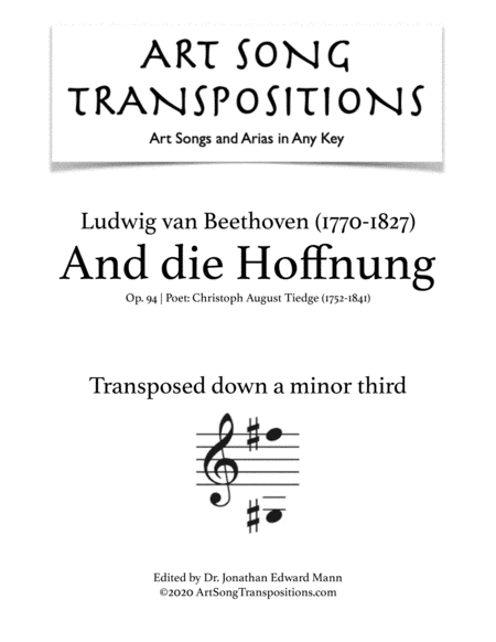 BEETHOVEN: An die Hoffnung, Op. 94 (transposed down a minor third) (arr. ArtSongTranspositions.com)