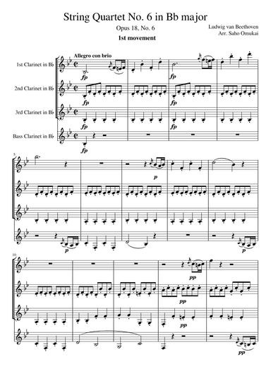 Ludwig van Beethoven: Quartet No.6 Op.18 in B flat major for 4Clarinets (3Clarinets & Bass Clarinet) (arr. Saho Omukai)