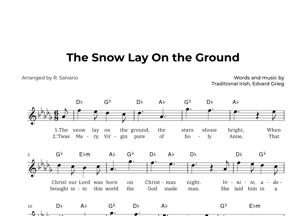 The Snow Lay On the Ground (Key of D-Flat Major) (arr. R. Salvario)