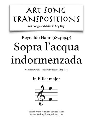 HAHN: Sopra l'acqua indormenzada (transposed to E-flat major) (arr. ArtSongTranspositions.com)