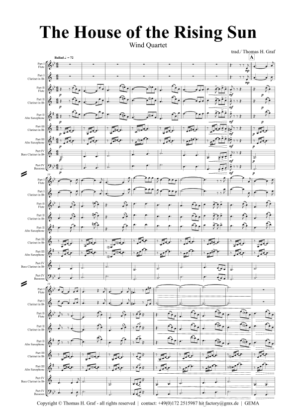 The house of the rising sun - Folk Song - Woodwind Quartet (arr. Thomas Graf)