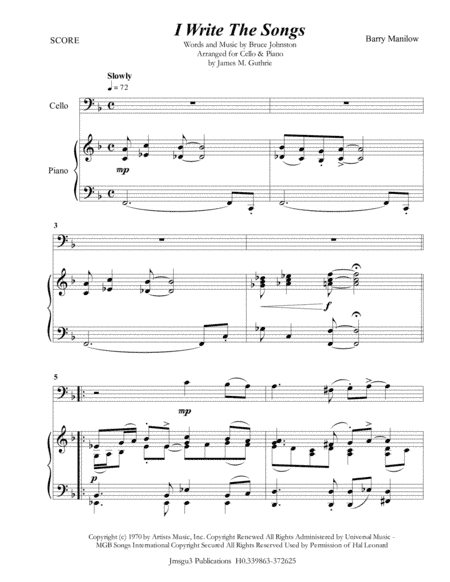 I Write The Songs (arr. James M. Guthrie, ASCAP)