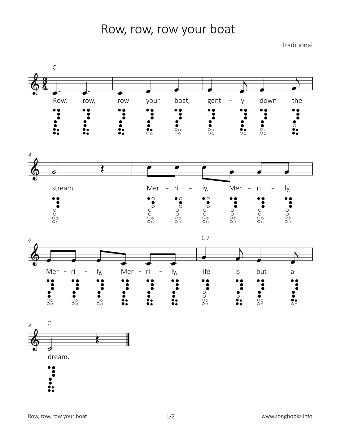 Row, row, row your boat (arr. songbooks.info)