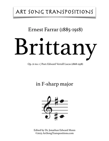 FARRAR: Brittany, Op. 21 no. 1 (transposed to F-sharp major) (arr. ArtSongTranspositions.com)