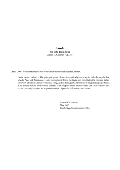 Carson Cooman : Lauda for solo trombone