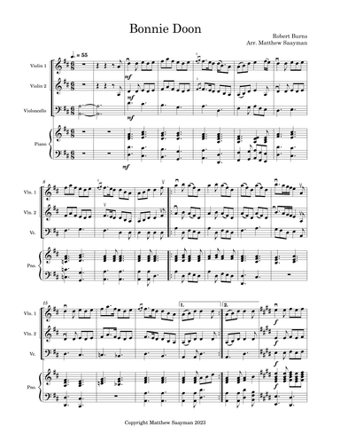 Bonnie Doon - Violin, Cello, and  Piano (arr. Matthew Saayman)
