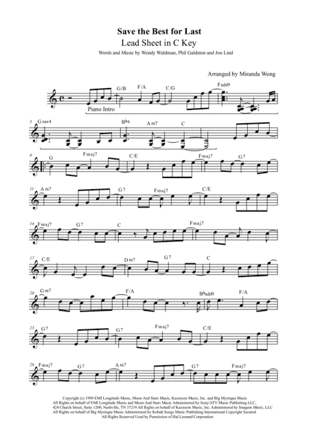 Save The Best For Last (arr. Miranda Wong)