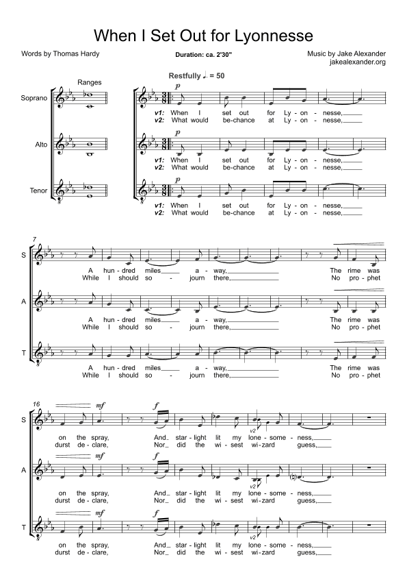 When I Set Out for Lyonnesse - SAT a cappella