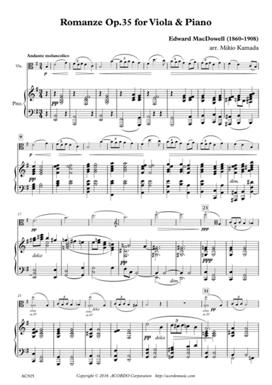 Romanze Op.35 for Viola & Piano (arr. Mikio Kamada)