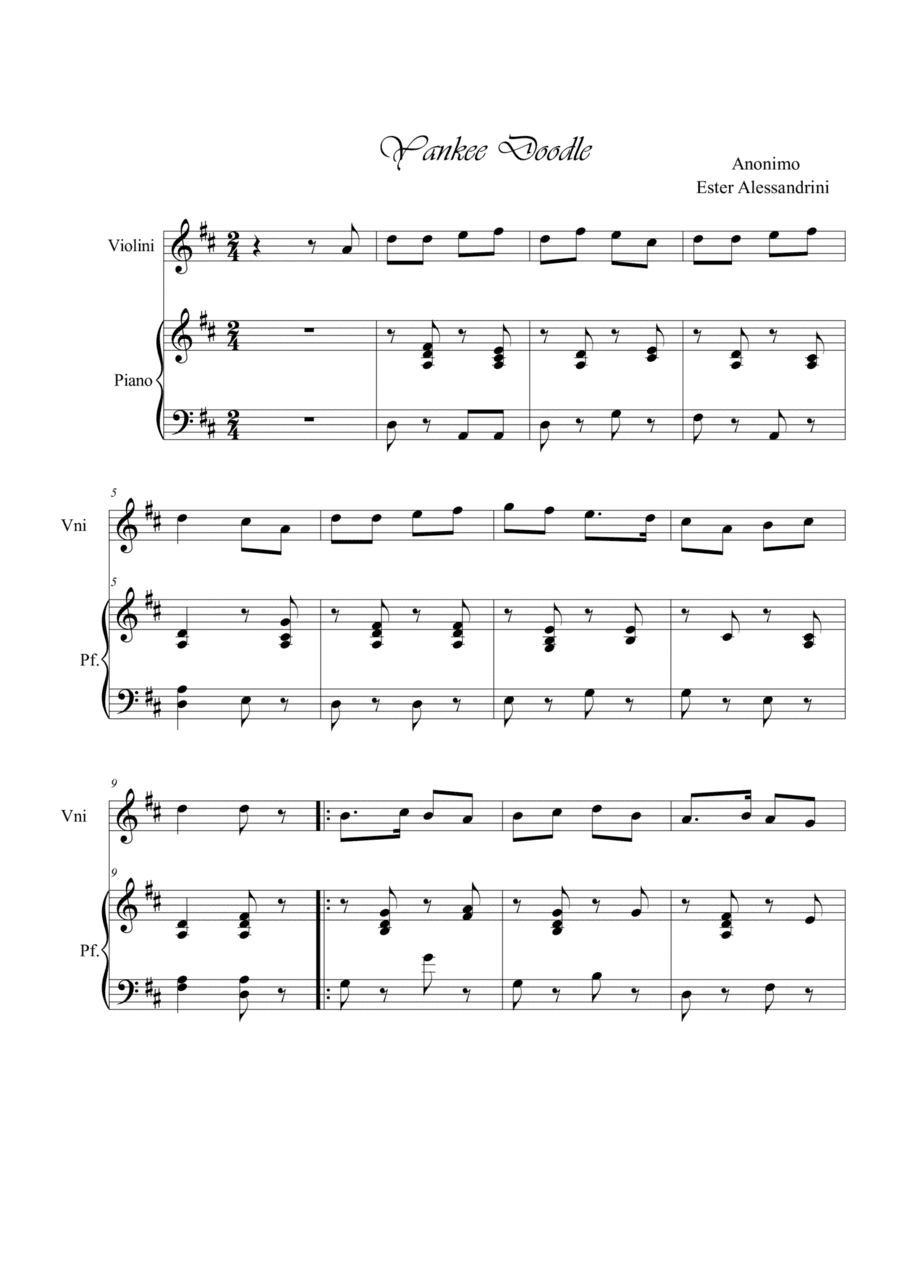 Yankee Doodle. Violin and piano (arr. Ester Alessandrini)