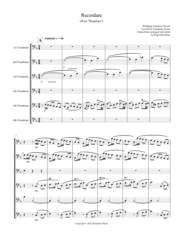 Recordare (from "Requiem") (F) (Trombone Sextet) (arr. Regis Bookshar)