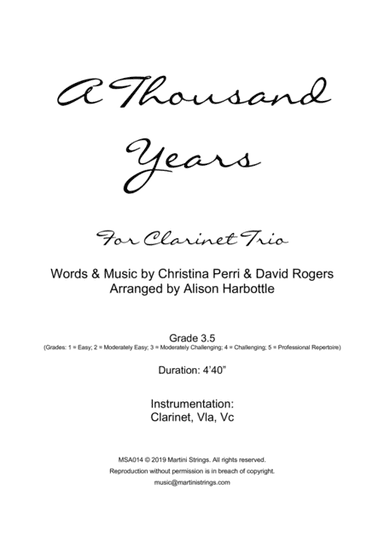 A Thousand Years (arr. Alison Harbottle)