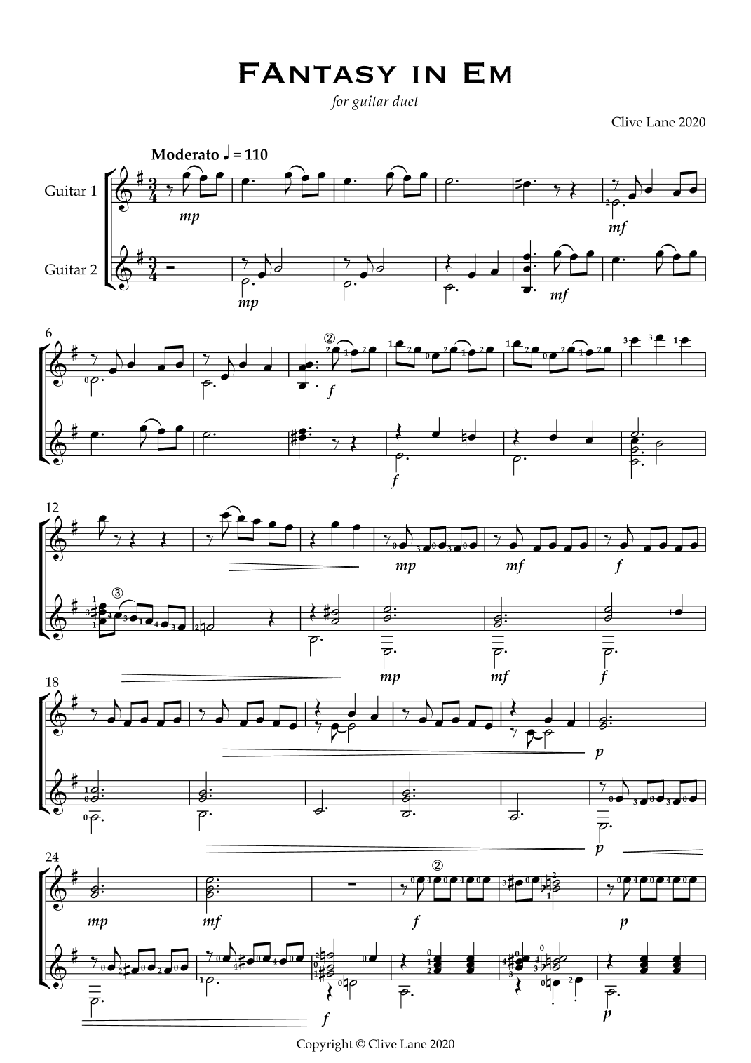 Fantasy in Em for guitar duet
